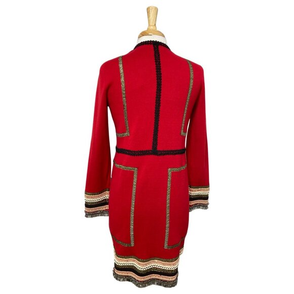 Chicos Reba Womens Red Cardigan With Tribal Embroidered Trim & Open Front - Picture 5 of 13